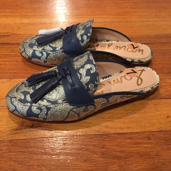 Sam Edelman | Jacquard Gold and Blue Paris Mules - Picture 4 of 8